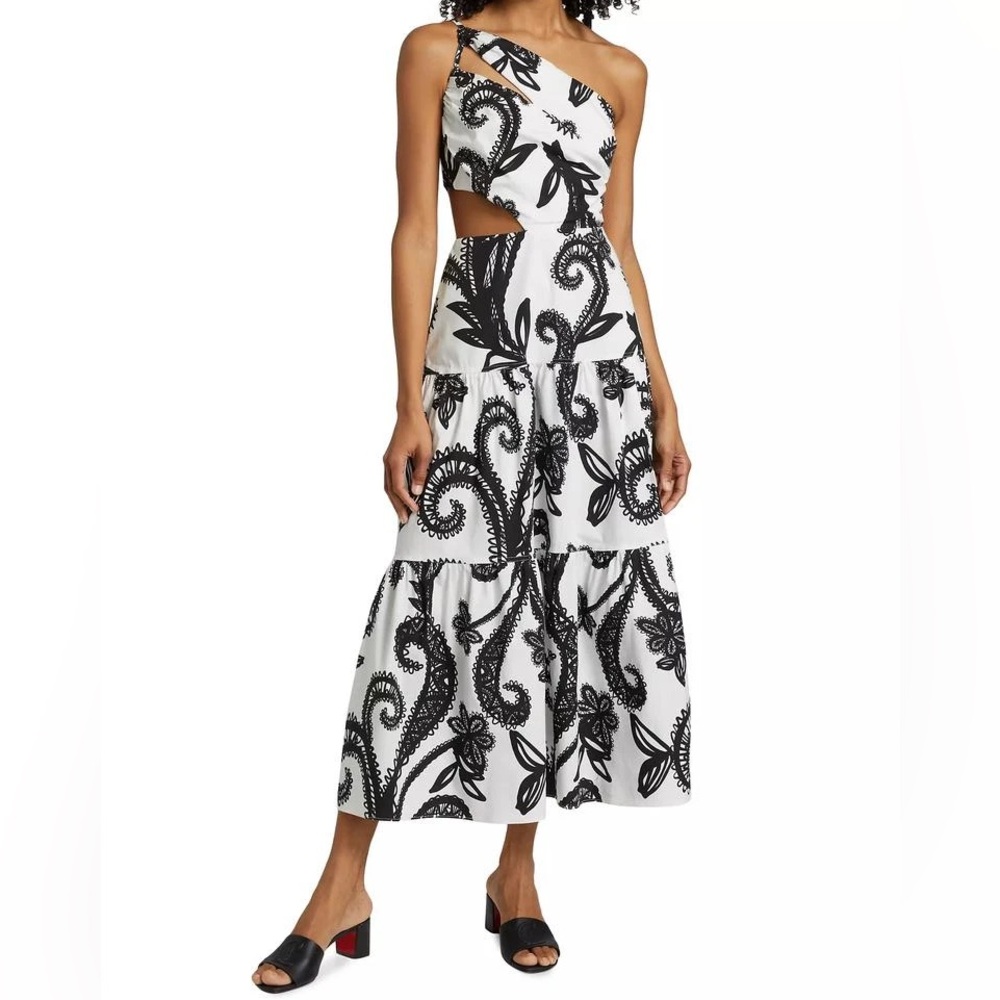 Milly Black and White Printed Dress with Cutout Detail